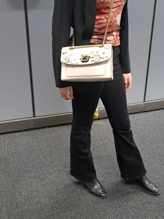 Coach Parker Shoulder Bag with Tea Rose Applique in the chalk and brass Color - Picture 6 of 16